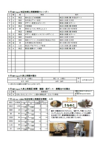 久良公民館だより(館報 ひさよし)8月号ウラの画像
