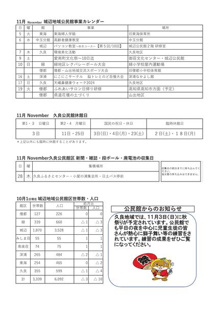 久良公民館だより(館報 ひさよし)令和6年11月号ウラの画像