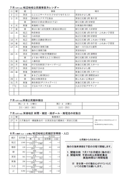 深浦公民館だより(館報 ふかうら)令和5年7月号ウラの画面