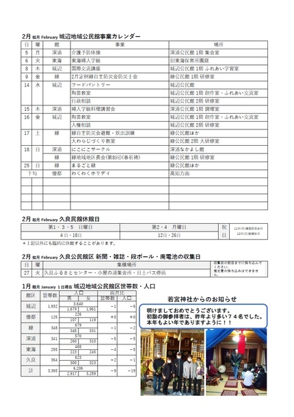 久良公民館だより(館報 ひさよし)令和6年2月号ウラの画像
