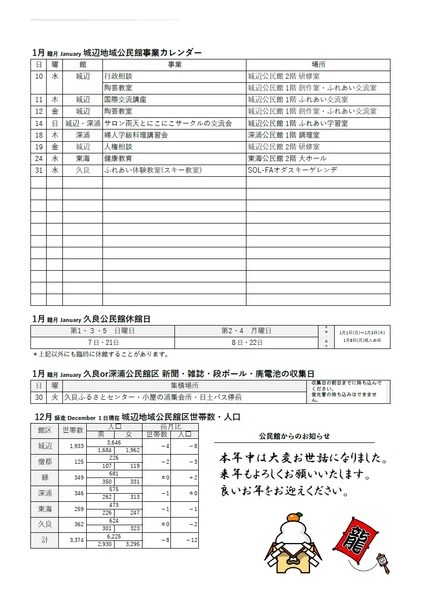 久良公民館だより(館報 ひさよし)令和6年1月号ウラの画像