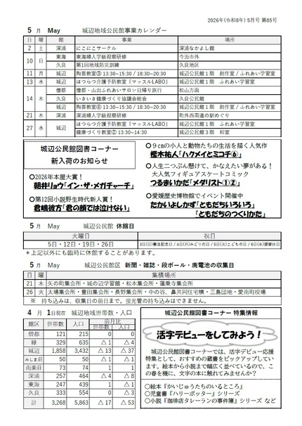 城辺公民館だより令和8年5月号ウラの画像