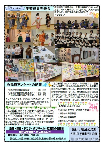 城辺公民館だより平成30年4月号ウラの画像